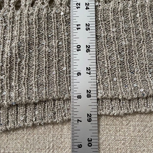 Joseph Ribkoff metallic sequined openwork tunic sweater in champagne - Size L - Picture 7 of 11